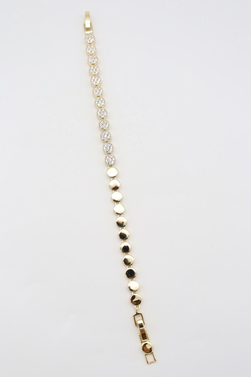 Aven Kadın Zirkon Taşlı  Gold Renk Zincir Detaylı Bileklik (17+2cm)
